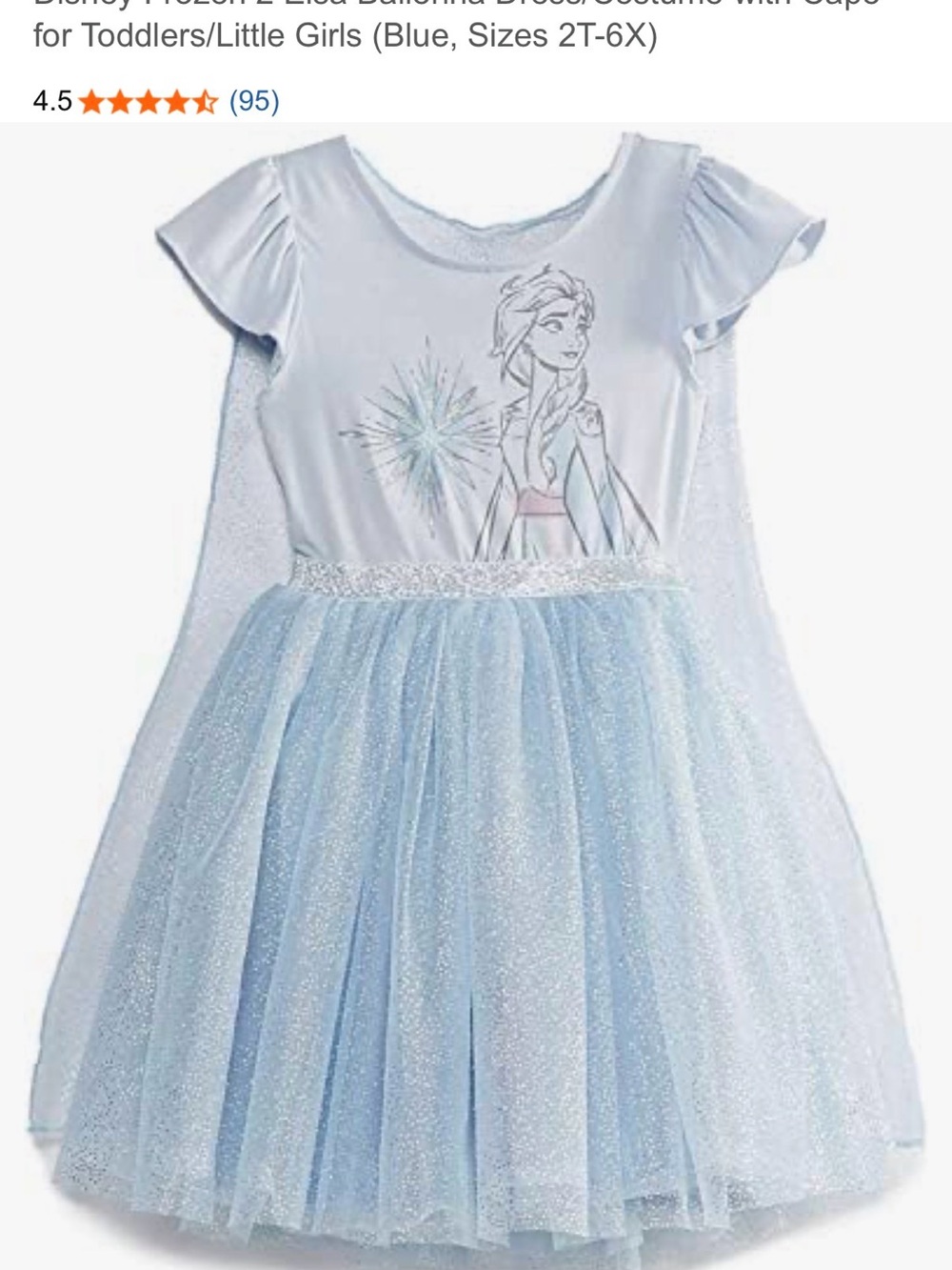 Disney Frozen 2 Elsa Ballerina Dress/Costume with Cape, 2T